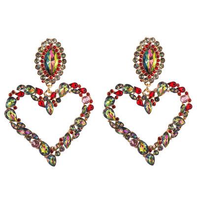 China FASHIONABLE shininglife fashion color Diamond Series Love Heart Shaped alloy rhinestone exaggerated earrings for sale