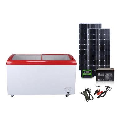 China 12/24V Solar Ice Cream Freezer 339L Display Freezer Glass Door Solar Freezer 1295*598*817(mm) for sale