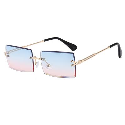 China Fashion sunglasses superhot lenses shape 2021 retro vintage men women tinted small rectangle rimless sunglasses for sale