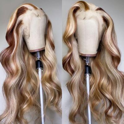 China Honey Blonde Body Wave Colored Highlight 613 Full Lace Wig HD Lace Front Human Hair Human Hair Wigs For Women Transparent for sale