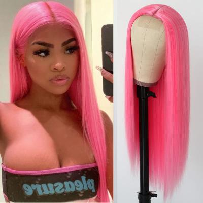 China Cheap13x4 Raw Straight Human Hair Lace Front Wig HD 100% Virgin Pink Lace Front Wigs for sale