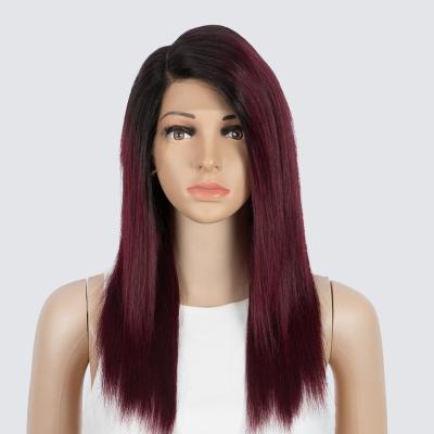 China 2years Long Lasting Peruvian 99J Burgundy Red Straight Hair Part 13X1T Ombre Pre Colored Transparent Lace Hair Wigs For Women for sale