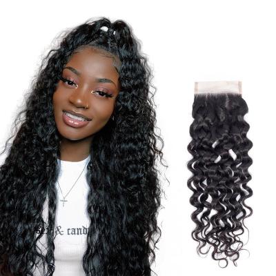 China Wholesale 100% Human Hair Cuticle Aligned Unprocessed Brazilian Hair Closures, Raw Virgin Brazilian Hair Water Wave Closures for sale