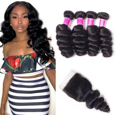 China 100% Natural Hair Wholesale Color Cuticle Aligned Remy Brazilian Human Hair Loose Wave Lace Closure Hair Vendors for sale