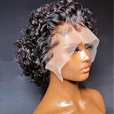 China Glueless Curly Lace Part Pixie Cut Kinky Curly Human Hair Wig Cheap Remy Hair Short Curly Wig For Women Natural Black Hair Color for sale