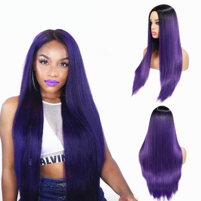 China New Arrival 13*4 13*6 HD Lace Front Purple Colored Straight Charming Swiss Transparent Wigs For Black Women for sale