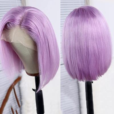 China Straight Purple Pre Plucked Colored Short Bob Lace Wigs Lace Front Wig Hair With Baby Hair for sale