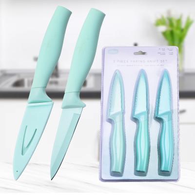 China K0493 Sustainable IN STOCK Green Paring Knives Set 3 Pcs Paring Knives Non Sticks Blade for sale