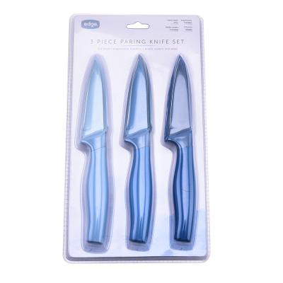 China K0493 Viable In Running Blue Jay Peeler Peeling Knives Stainless Steel 3 PCS Paring Knife Set 3.5 Inches for sale