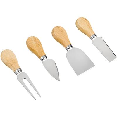 China Sustainable 4 Pieces Cheese Knife Kitchen Set Stainless Steel Cheese Knives With Rubber Wood Handle for sale