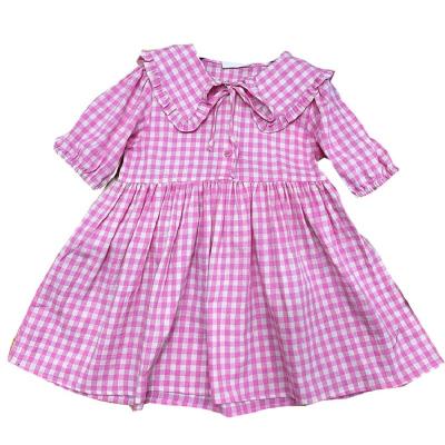 China Cotton plaid 2022 new summer children's clothing babies dresses smocked children's cotton pink dress dress for sale