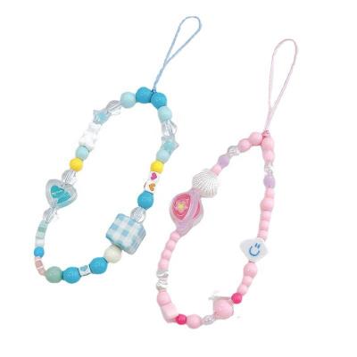 China Other New Products Fashionable Cute Colorful Beaded Charm Cell Phone Chain Strap For Women for sale