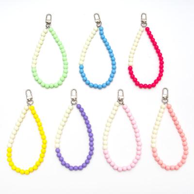 China Fashion Popular Personalized Multi Candy Colored Beads Cell Phone Chain With Crochet Diy Key Chain Trendy Strap for sale