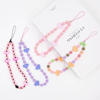 China Best Selling Fashion Handmade Mobile Phone Heart Shape Multicolor Acrylic Bead Chain For Phone Accessories for sale