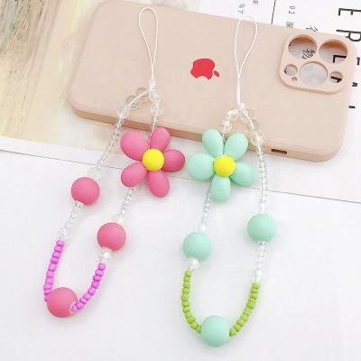 China Popular Trendy Fashion Flower Accessories Beads Key Chain Cell Phone Case DIY Chain Phone Case for sale