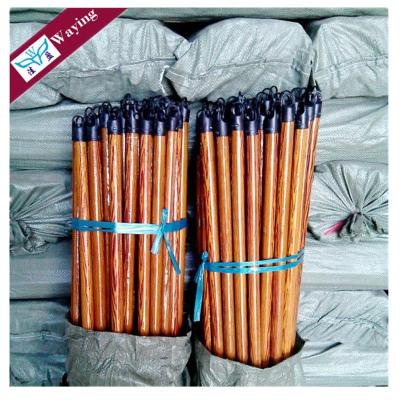 China Eucalyptus Sustainable Wooden Stick Hanger PVC Coating Stripe Design Plastic Wooden Broom for sale