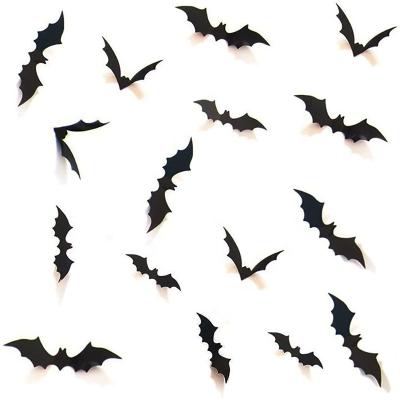 China 12pcs Black DIY Party Supplies PVC 3D Bats Wall Decal Halloween Eve Decor Home Window Decoration Wall Sticker Set for sale