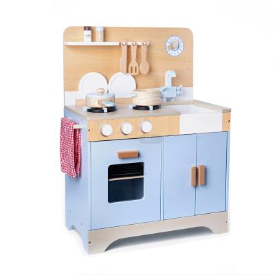 China Factory Direct Sale Boys Kitchen Environmental Material Blue Wooden Toys In Sets Toys Cooking Food Toys Kitchen Play Set Set for sale