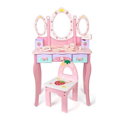 China 2021 New Factory Eco-friendly Non-toxic Wooden Girls Furniture Kits Play Room Toy Kit Kids Make Up Game Toy Play Set for sale