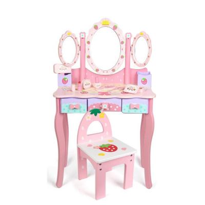 China Pretend Play Toys Make Up Kit Cosmetics Set Toys Wooden Doll House Set Toy For Girl Cosmetics Dressing Table Toy Set for sale