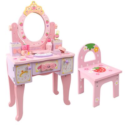 China Pretend Play Toys Wooden Princess Toy Collapsible Dressing Table Beauty Toy Pretty Girls Dressing Children Makeup Set Kit for sale