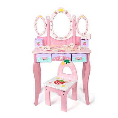 China Pretend Play Toys Wooden Makeup Sets Toddler Lovely Cosmetics Make Up Toy Doll House Toys Furniture Set For Girls for sale