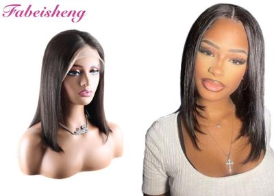 Cina Natural Black Bob Wigs with Pre-Plucked Hairline Bleached Knots Straight Frontal wig in vendita