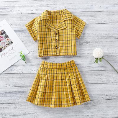 China Kids Casual Wholesale Baby Girls Kids 2pcs Clothes Sets Summer Designer Plaid Kids Clothing Little Girls Dresses for sale