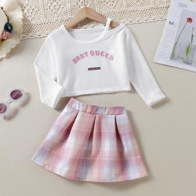 China Casual Summer Girl Teen Clothing Set Pink Plaid Short Skirt With T-shirt Baby Top Boutique Sporty Clothing Sets for sale