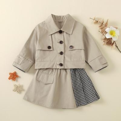 China Vintage Toddler Girl Vintage Jacket Skirt Suits Solid Plaid Color Block Girls Clothing Set Autumn Children Two Piece Sets for sale