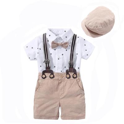 China Hot Sale Summer Anti-Shrink Children's Clothing Sets Gentleman Design Baby Boy Clothing Sets Romper 3pcs Shorts Kids Clothes With Hat for sale