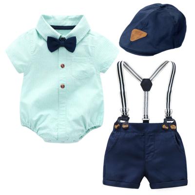 China 2020 Anti-Shrink Hot Sale Summer Gentleman Outfit Dress Bow Tie Romper & Shorts Suits Newborn Baby Boy 3pcs Sets For Kids for sale