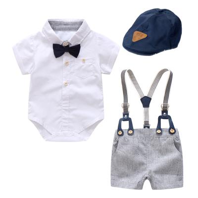 China Baby Boy Anti-Shrink Clothing Sets Newborn Infants Boy Clothes Short Sleeve Tops+Overalls|3pcs Hat Outfits Summer Baby Clothing for sale