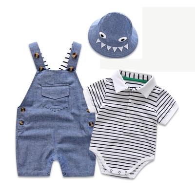 China New Arrival Newborn Baby 3pcs Anti-Shrink Set Boys Romper Shorts And Fisherman Hat Clothing Sets Summer Kids Sportswear for sale