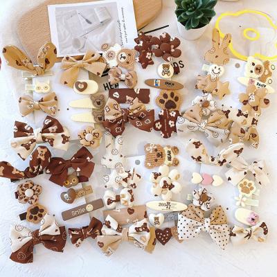 China Lovely Sweet Bear 9Pcs Headwear Set Kids Baby Bows Flower Hair Clips For Girls Barrettes Fall Winter Hair Accessories Set for sale