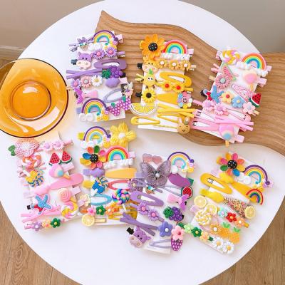 China Wholesale 14pcs Cute Sweet Bobby Pin Hair Clips Girls Children Headband Children Accessories Cartoon Fruit Rainbow Hairpins for sale