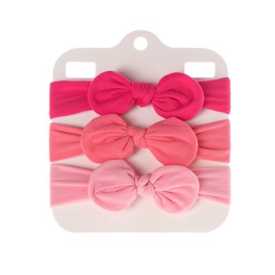 China 2021 New Hot Kids Soft Colorful Knotted Wide Nylon Turban Headband Baby Head Wrap Girls 3 Pieces Headbands Set Pack for sale