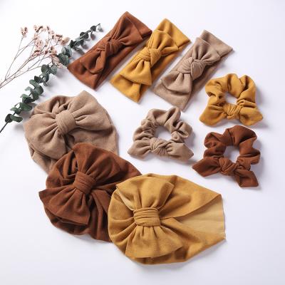 China New smart casual women's scrunchy faux cashmere hair band baby turban hat and headband set 3pcs winter headwear package for sale