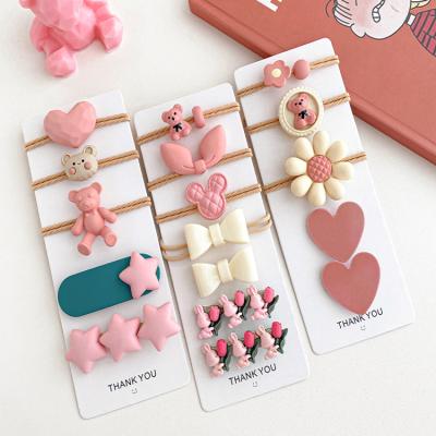 China Sweet Pink Heart Elastic Hair Bands Young Girls Flower Hair Ties Hairpins Set Boutique Hair Accessories For Valentine's Day for sale