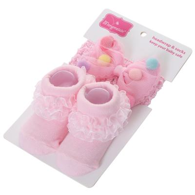 China Breathable Infant Newborn Toddler Baby Bumps Kids Princess Bow Headband And Lace Up Ruffle Shorts Socks Set Cotton Socks for sale