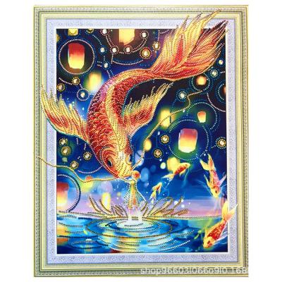 China 5D Modern DIY Diamond Painting Colored Golden Fish Special Shaped Crystal Diamond Painting Wall Decoration for sale