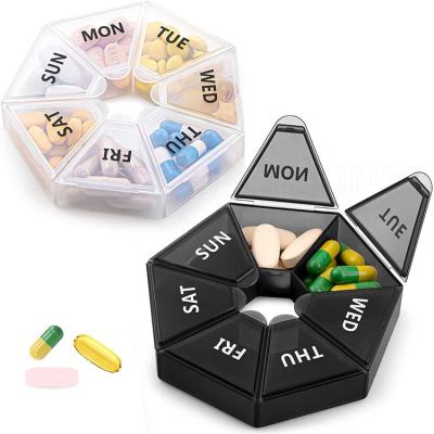 China Seven Day Weekly Organizer Portable Pill Box Pill Box Dispenser Pill Container 7Sided Pill Holder Medicine Box Portable Small Planner Case for sale