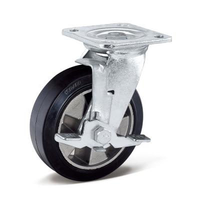 China Heavy Industrial Black Rubber PIVOT Wheel Aluminum Core Swivel Casters With Excellent Wear Resistance For Trolley Industry for sale