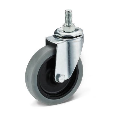 China Small PIVOT 75mm Stem Rubber Wheeled Threaded TPR Casters With Strong Load Bearing Capacity for sale