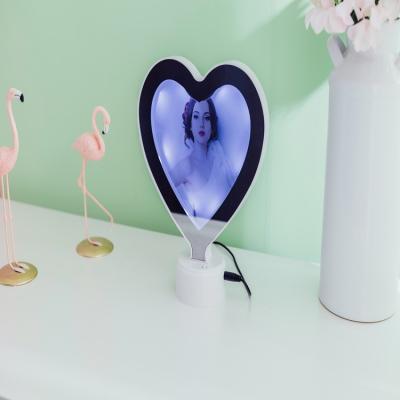 China Magic mirror photo frame with led lamp installed bottom center round cosmetic mirror for sale