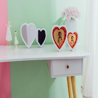 China Hot-selling creative multi-function mirror LED double-heart mounted customized personalized magic photo frame can be used as a mirror for sale