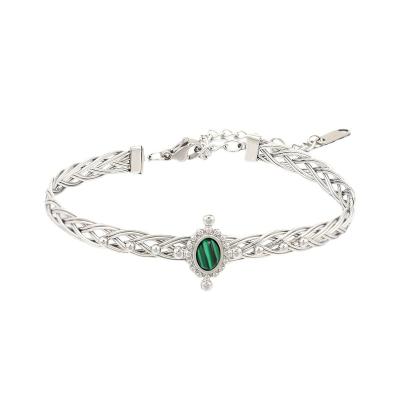 China TRENDY Dropshipping Green White Zircon Simple Bracelet Female Temperament Zircon Stainless Steel Bracelet For Women for sale