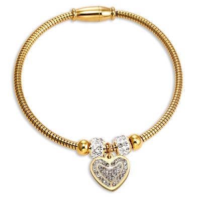 China TRENDY 18k Gold-Plated Stainless Steel Heart-Shaped Fashion Titanium Steel Snake Bone Pattern Diamond Women Bracelet Heart for sale