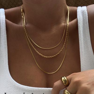 China TRENDY Linfor Wholesale Price 18k Gold Plated Stainless Steel Triple Three Layers Snake Rope Chain Necklace For Women Ladies for sale