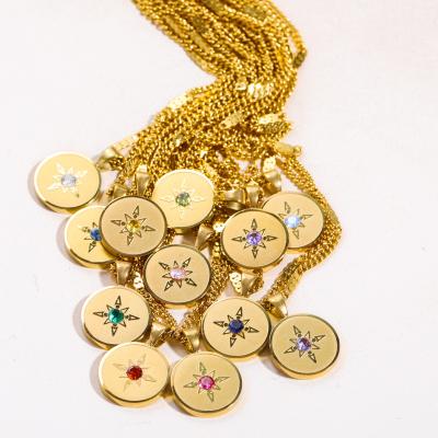 China TRENDY Real 18k Gold Filled Necklace Zodiac Sign Lucky Necklace Oval Stainless Steel Star Zodiac Sign Pendant Necklaces for sale